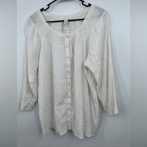 NWT Chico’s Size 2 Sassy Smocked Camille Top Optic White $79